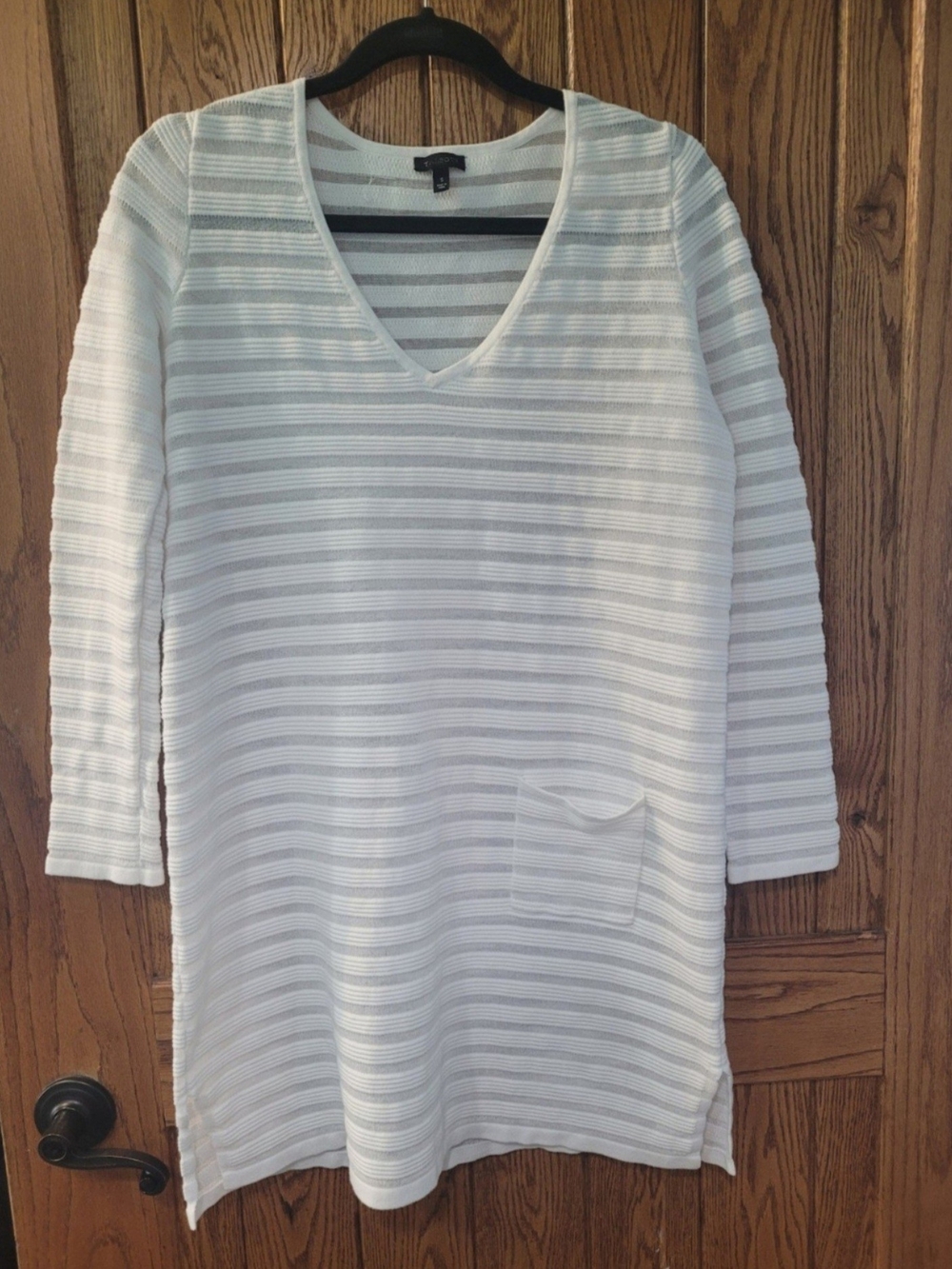 Talbots White Sheer Stripe V-Neck Tunic